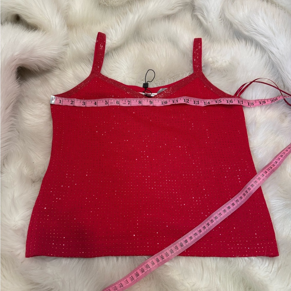 NEW St. John Tank bright Red party holiday evening sparkly crystals Knit S M - Picture 13 of 17